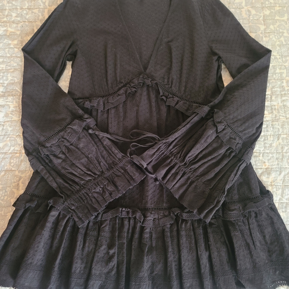Jonathan Simkhai Black Eyelet Mini Dress (M)